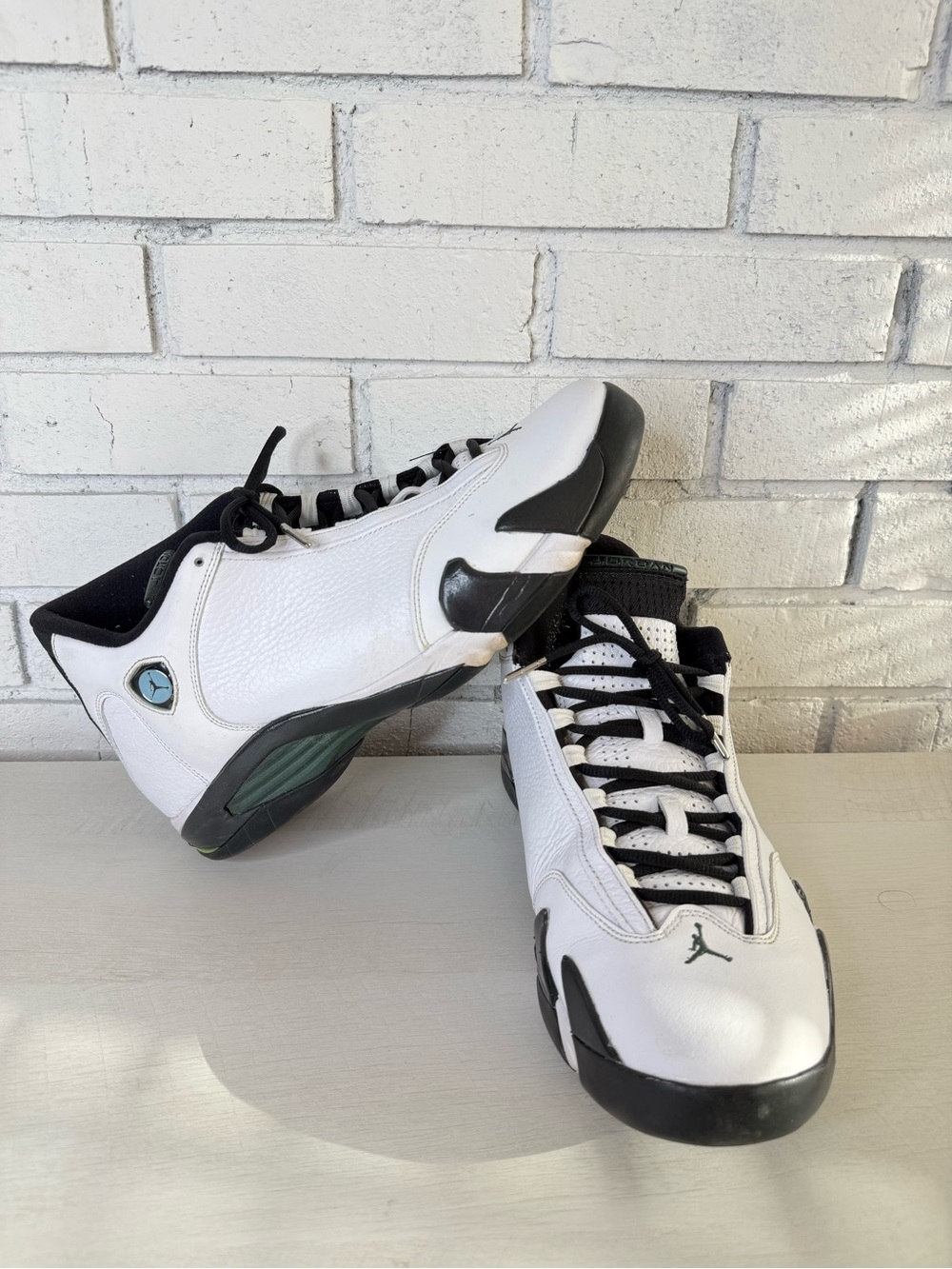 Nike Air Jordan 14 Retro White Black Oxidized Green 487471-106 Mens Size 13